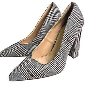 JUSTFAB Holly Block Heel Pumps Womens 7.5 Houndstooth Shoes Acedemia
